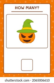 How many Pumpkin, game for children. Vector illustration, printable worksheet