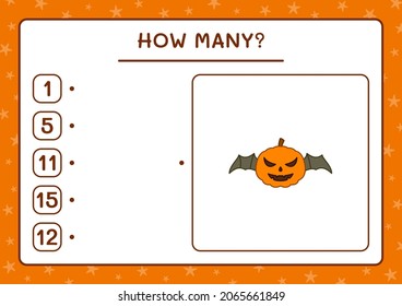 Cuántas calabazas, juegos para niños. Ilustración del vector, hoja de cálculo imprimible