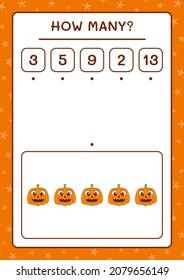 How many Pumpkin, game for children. Vector illustration, printable worksheet