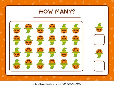 How many Pumpkin, game for children. Vector illustration, printable worksheet
