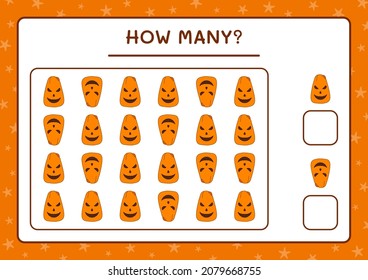 Cuántas calabazas, juegos para niños. Ilustración del vector, hoja de cálculo imprimible