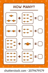 How many Pumpkin, game for children. Vector illustration, printable worksheet