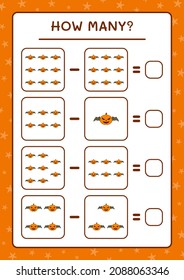 How many Pumpkin, game for children. Vector illustration, printable worksheet