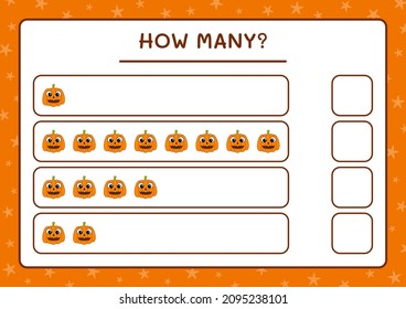 How many Pumpkin, game for children. Vector illustration, printable worksheet