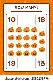 How many Pumpkin, game for children. Vector illustration, printable worksheet