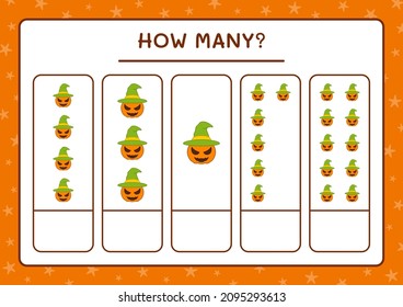 How many Pumpkin, game for children. Vector illustration, printable worksheet