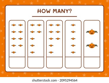 How many Pumpkin, game for children. Vector illustration, printable worksheet