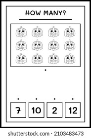 How many Pumpkin, game for children. Vector illustration, printable worksheet