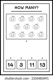 Cuántas calabazas, juegos para niños. Ilustración del vector, hoja de cálculo imprimible