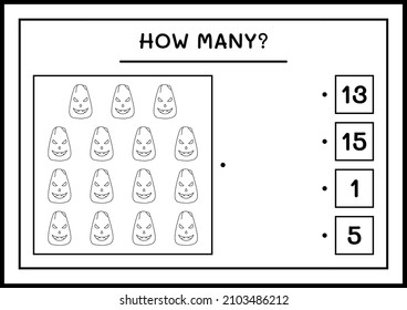 How many Pumpkin, game for children. Vector illustration, printable worksheet