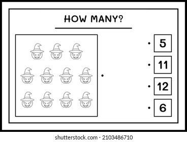 How many Pumpkin, game for children. Vector illustration, printable worksheet
