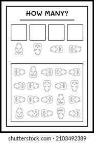 How many Pumpkin, game for children. Vector illustration, printable worksheet