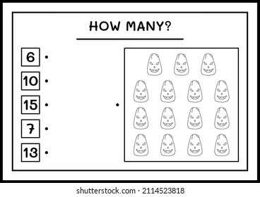 How many Pumpkin, game for children. Vector illustration, printable worksheet