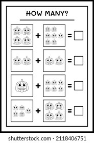 How many Pumpkin, game for children. Vector illustration, printable worksheet