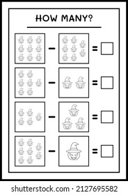How many Pumpkin, game for children. Vector illustration, printable worksheet