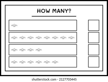 How many Pumpkin, game for children. Vector illustration, printable worksheet
