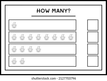 How many Pumpkin, game for children. Vector illustration, printable worksheet