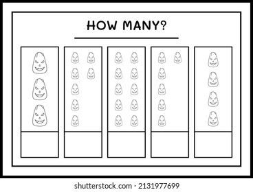 How many Pumpkin, game for children. Vector illustration, printable worksheet