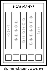 How many Pumpkin, game for children. Vector illustration, printable worksheet