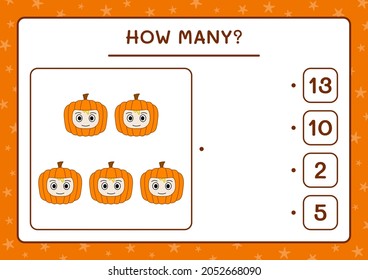 How many Pumpkin Mask, game for children. Vector illustration, printable worksheet