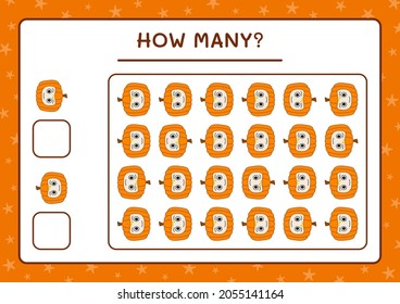 How many Pumpkin Mask, game for children. Vector illustration, printable worksheet