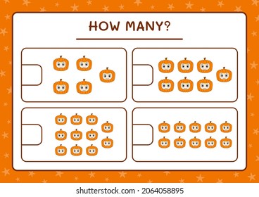 How many Pumpkin Mask, game for children. Vector illustration, printable worksheet