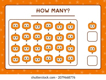 How many Pumpkin Mask, game for children. Vector illustration, printable worksheet