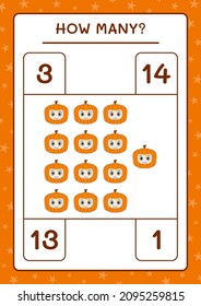 How many Pumpkin Mask, game for children. Vector illustration, printable worksheet