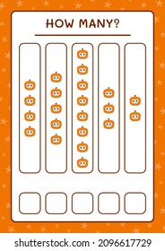 How many Pumpkin Mask, game for children. Vector illustration, printable worksheet