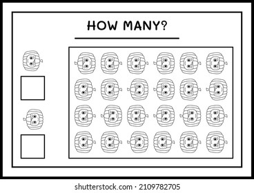 How many Pumpkin Mask, game for children. Vector illustration, printable worksheet