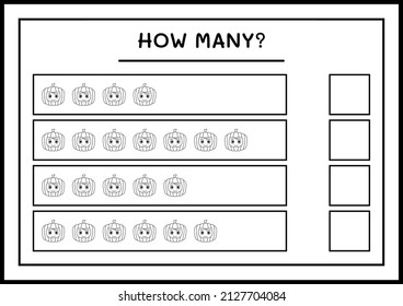 How many Pumpkin Mask, game for children. Vector illustration, printable worksheet