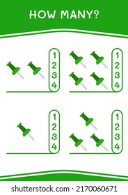 ¿Cuántos de Push pin, juego para niños? Ilustración del vector, hoja de cálculo imprimible