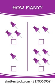 How many of Push pin, game for children. Vector illustration, printable worksheet
