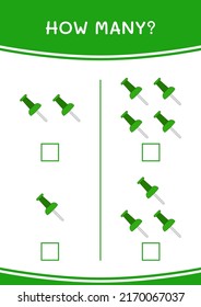 How many of Push pin, game for children. Vector illustration, printable worksheet