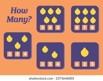 How many quince are there? Educational math game for kids. Printable worksheet design for preschool or elementary kids. Activities for children.