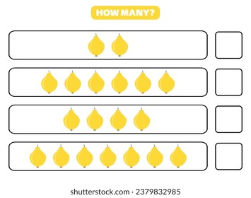 How many quince are there? Educational worksheet design for children. Counting game for kids.