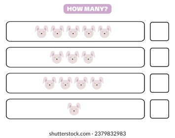 How many rabbit are there? Educational worksheet design for children. Counting game for kids.