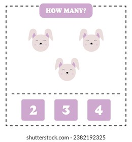How many rabbit are there? Educational worksheet design for children. Counting game for kids.