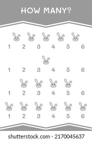 Wie viele von Rabbit, Spiel für Kinder. Vektorgrafik, druckbares Arbeitsblatt