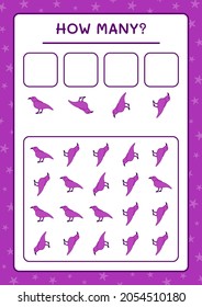 How many Raven, game for children. Vector illustration, printable worksheet