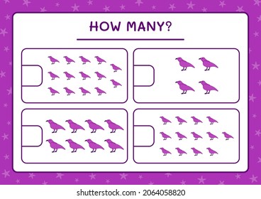 How many Raven, game for children. Vector illustration, printable worksheet