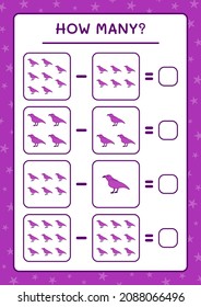 How many Raven, game for children. Vector illustration, printable worksheet
