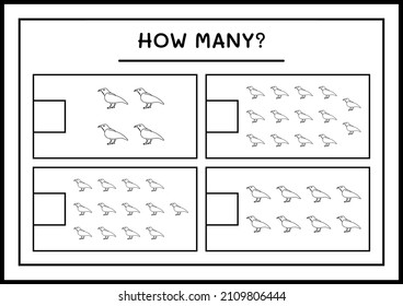 How many Raven, game for children. Vector illustration, printable worksheet