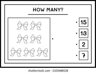 How many ribbon, game for children. Vector illustration, printable worksheet