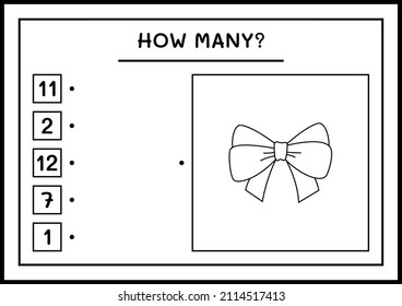 How many ribbon, game for children. Vector illustration, printable worksheet