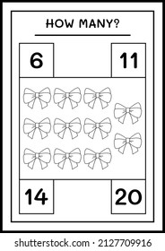How many ribbon, game for children. Vector illustration, printable worksheet