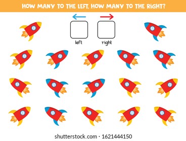 How many rockets go to the left and to the right, counting game for kids.