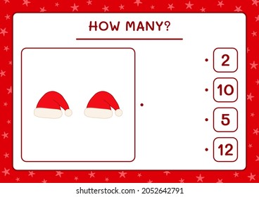 How many santa claus hat, game for children. Vector illustration, printable worksheet