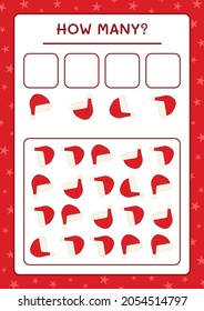 How many santa claus hat, game for children. Vector illustration, printable worksheet