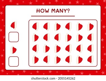 How many santa claus hat, game for children. Vector illustration, printable worksheet